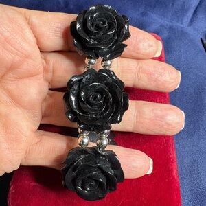 Bracelet Black Rose with Silver Beads Stretch Statement Piece
